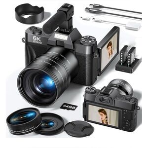 6K 64MP Digital Camera with WiFi & Microphone for Youtuber, 16X Zoom Vlogging